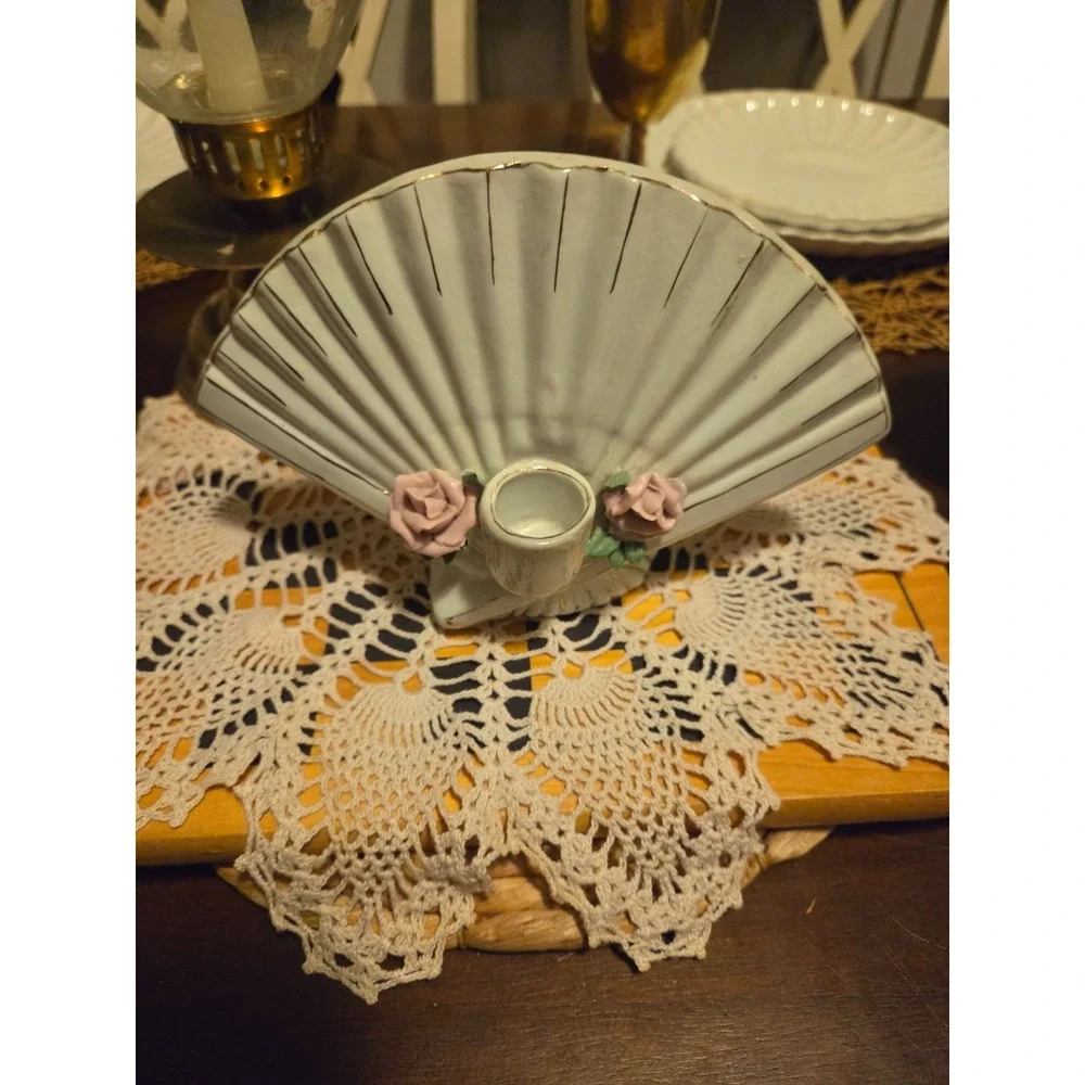 vintage porcelain fan-shaped candle holder
